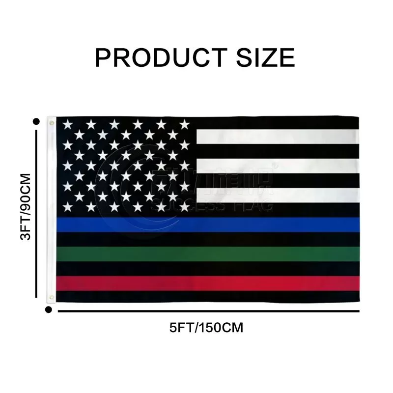Thin Blue/Green/Red Line USA Flag