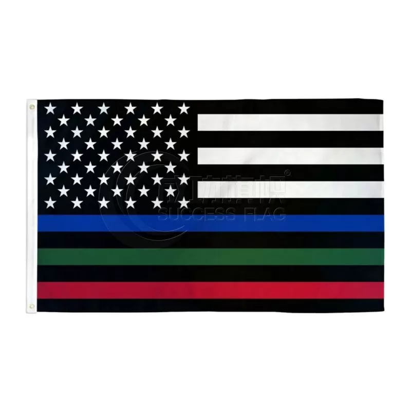 Thin Blue/Green/Red Line USA Flag