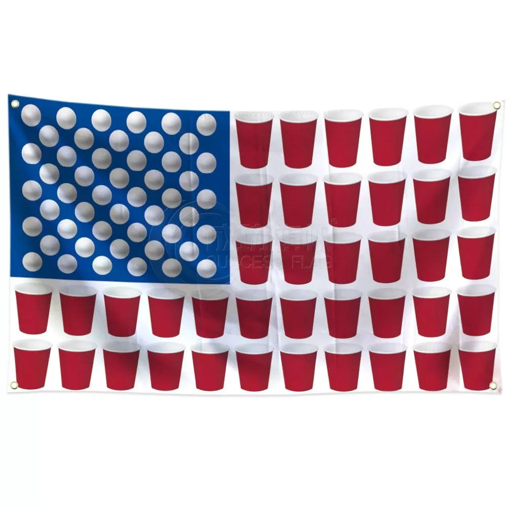 Pong American Flag 3x5 FT | Funny Party Banner with Beer Pong Design