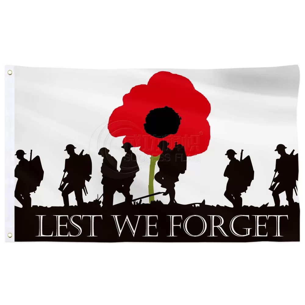 Lest We Forget Poppy Flag 3x5 FT | Remembrance Day Military Memorial Banner